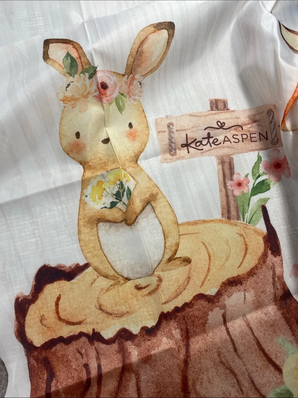 Oh Baby Woodland Animal Panel Bedding Fabric - Soft Peach, Brown, Gray